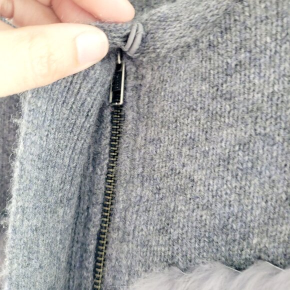 Cashmere Project Gray Cardigan Cashmere with Rabbit Fur Trim Women's Size Small - Picture 6 of 12